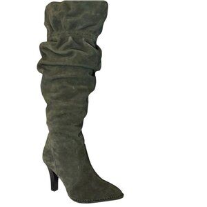Hot In Hollywood NIB Moss Green Suede Scrunch Knee High Boots Size 10M